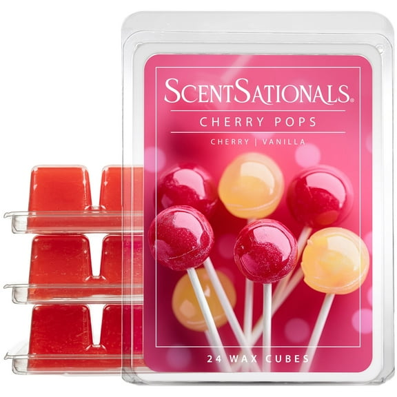 Scentsationals Wax Melts, Wax Cubes Strong Scent – Candy Collection Cherry Pops – Long Lasting Scented Melts for Warmer, 10oz (24-Cubes)