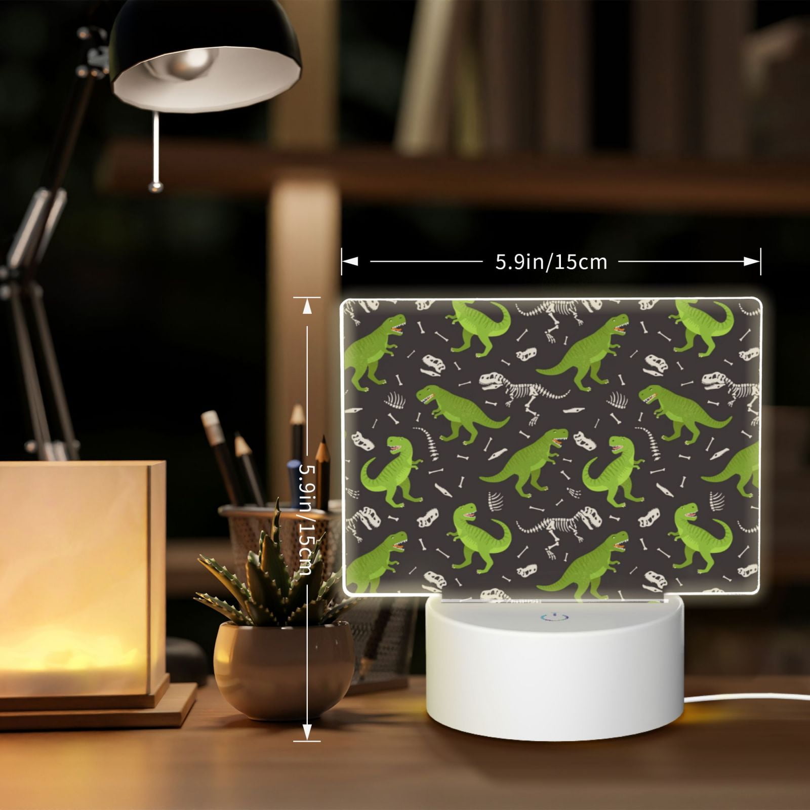 Kdxio Dinosaur Skeleton Rectangular Acrylic Night Light Acrylic Sleep Night Light Friend Gifts for Birthday Gifts for Women Teens Boys Girls
