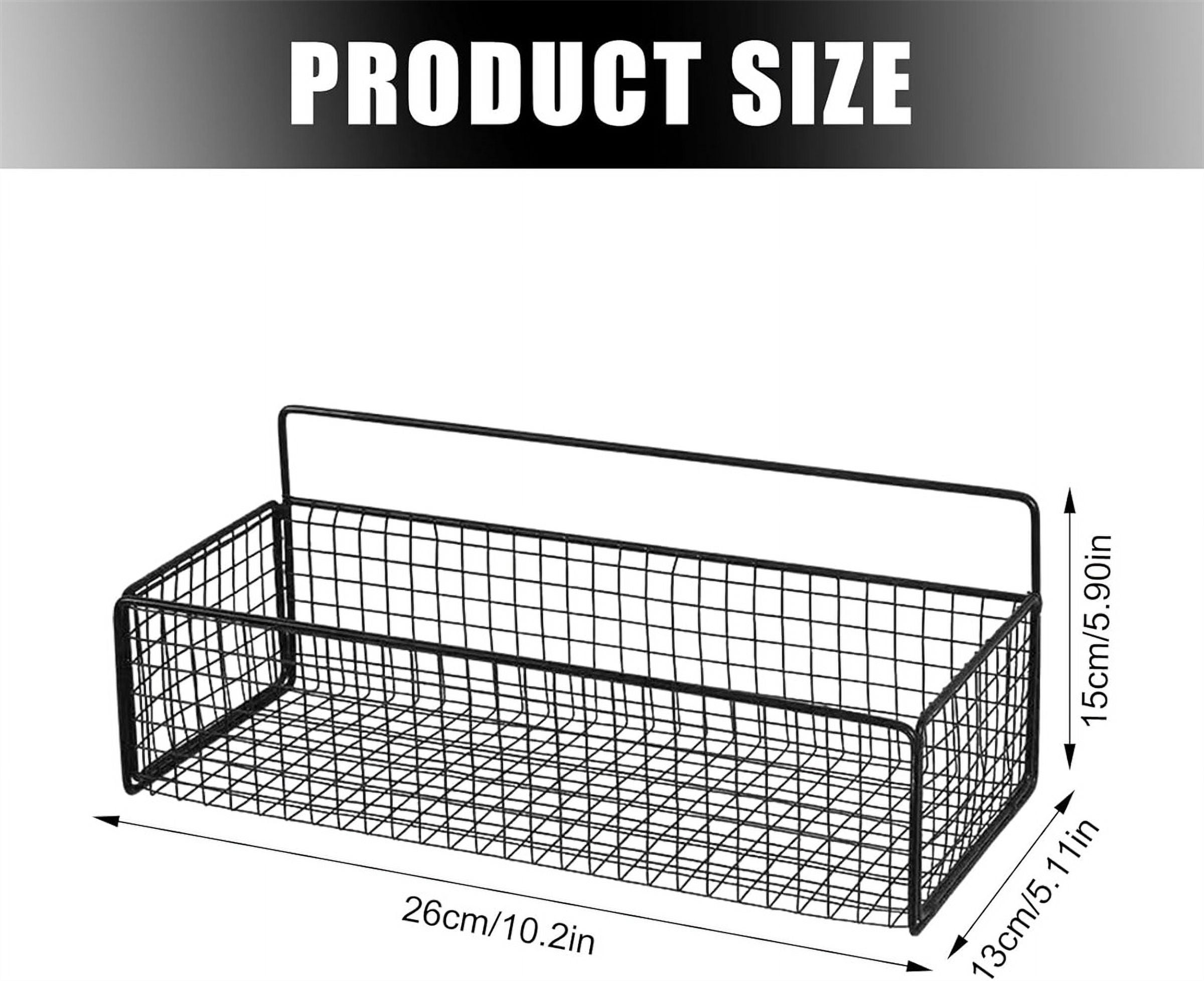 Metal Wire Basket Wall Mount, GIXUSIL Bathroom Storage Basket, 1Pcs Adhesive Fruit Kitchens Hanging Living, Room Wire Baskets, Food Storage Bin for Kitchen (14" x 6" x 4 ", Black)