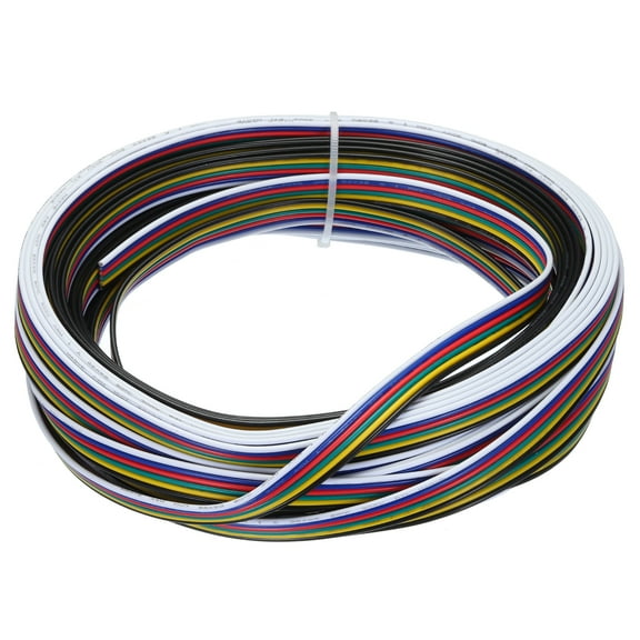 22 AWG Flat Ribbon Wire, LED Extension Cable 6 Pin, 40Ft/12M Long 1.7mm Dia 6 Color Stranded Tinned Copper