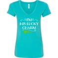 thumbnail image 3 of Inktastic I'm His Lucky Charm-st. Patricks Day Couple Women's V-Neck T-Shirt, 3 of 5