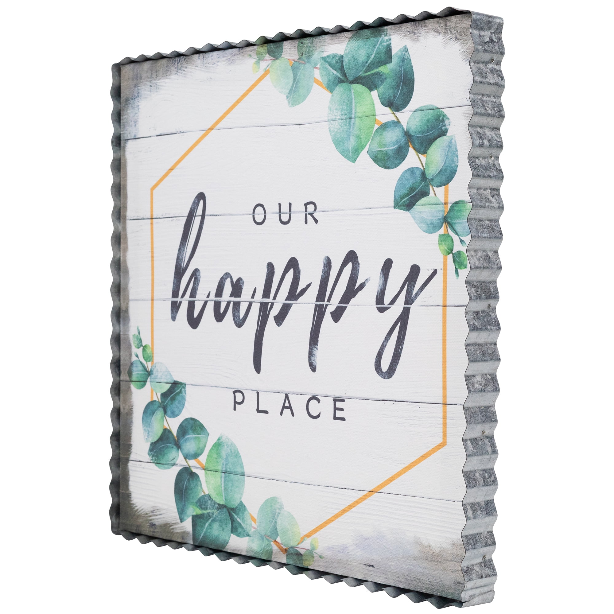 Northlight Our Happy Place Metal Framed Canvas Wall Sign - 12" x 12" - White and Green