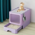 thumbnail image 3 of Cat Litter Box with Large Foldable Litter Mat Plastic Material Enclosed Lid Front Entry Odor Control Drawer-Style Easy to Clean for Indoor Cats Travel, 3 of 5