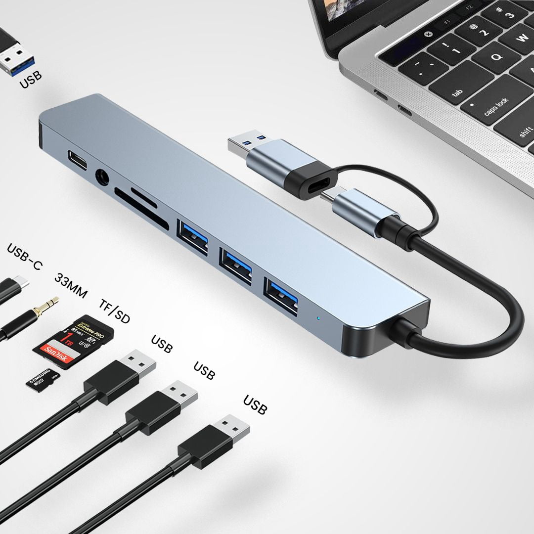 Ethos 8-in-1 USB C Hub New Type-C Adapter Silver