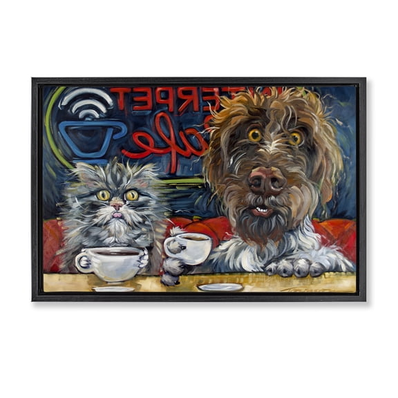 Stupell Industries Pets Wired At The Cafe Black Framed Floater Canvas Wall Art, design by CR Townsend