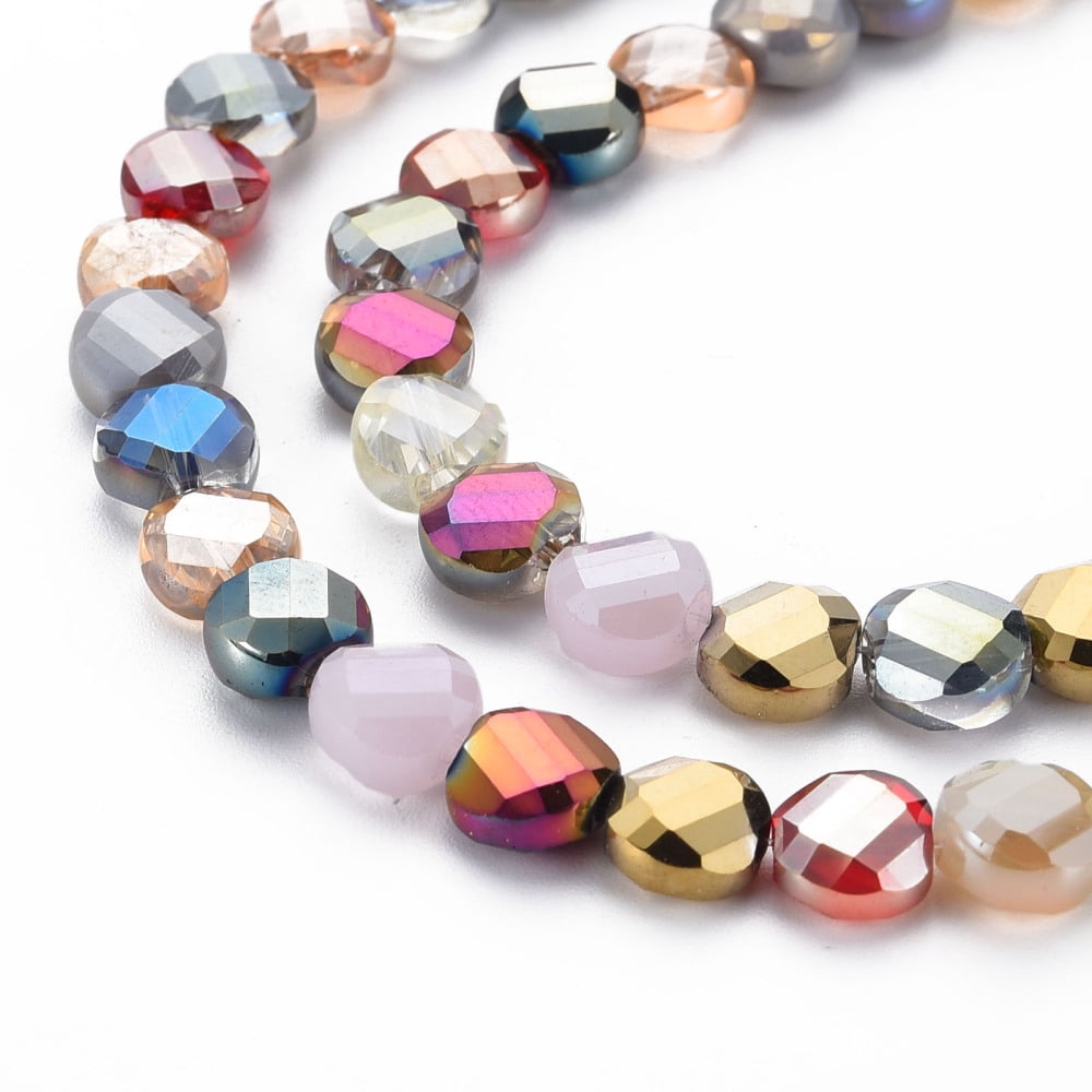 Electroplate Glass Beads Strands AB Color Plated Faceted Flat Round Colorful 8.5x5mm Hole: 1.2mm about 70pcs/strand 20.47 inch(52cm)