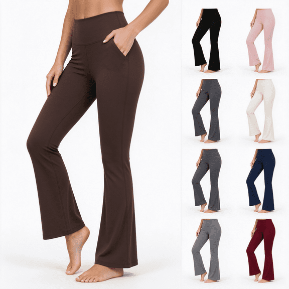 Ovbmpzd Coffee Womens Yoga Pants Flared Plus size Ladies High Wasited Leggings Casual Tummy Control Leggings With Pockets,XXL