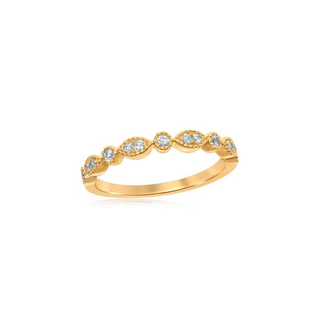 FB Jewels 14kt Yellow Gold Womens Round Diamond Milgrain Stackable Band Ring 1/6 Cttw In Pave Setting (I2-I3 clarity; J-K color)