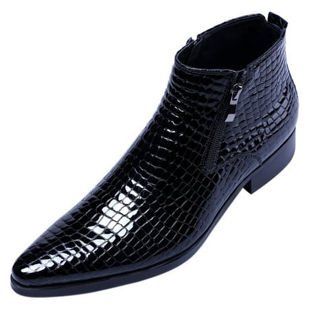 

Santimon Men Crocodile Pattern Leather Boots Fashion Ankle Boots Casual Chukka Boots Black 13 US