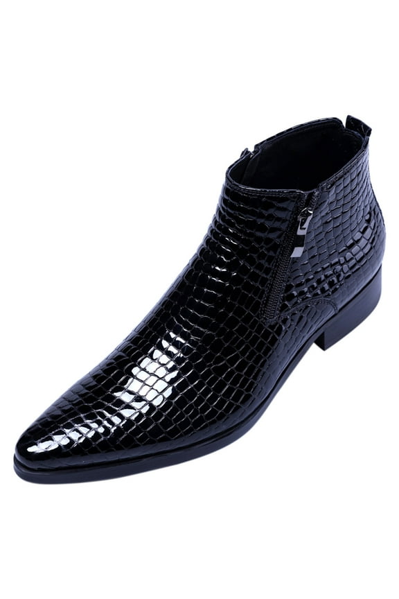 Men Crocodile Pattern Leather Boots Fashion Ankle Boots Casual Chukka Boots Black 10.5 US
