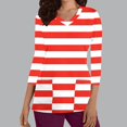 thumbnail image 2 of Xfvqtps Scrub Tops for Women Striped Soft V-Neck 3/4 Sleeve Scrubs Comfortable Nursing Uniforms New Fashion Casual Printed T-shirt Nursing Clothes Top Working Uniforms with Pockets Red, 2 of 5