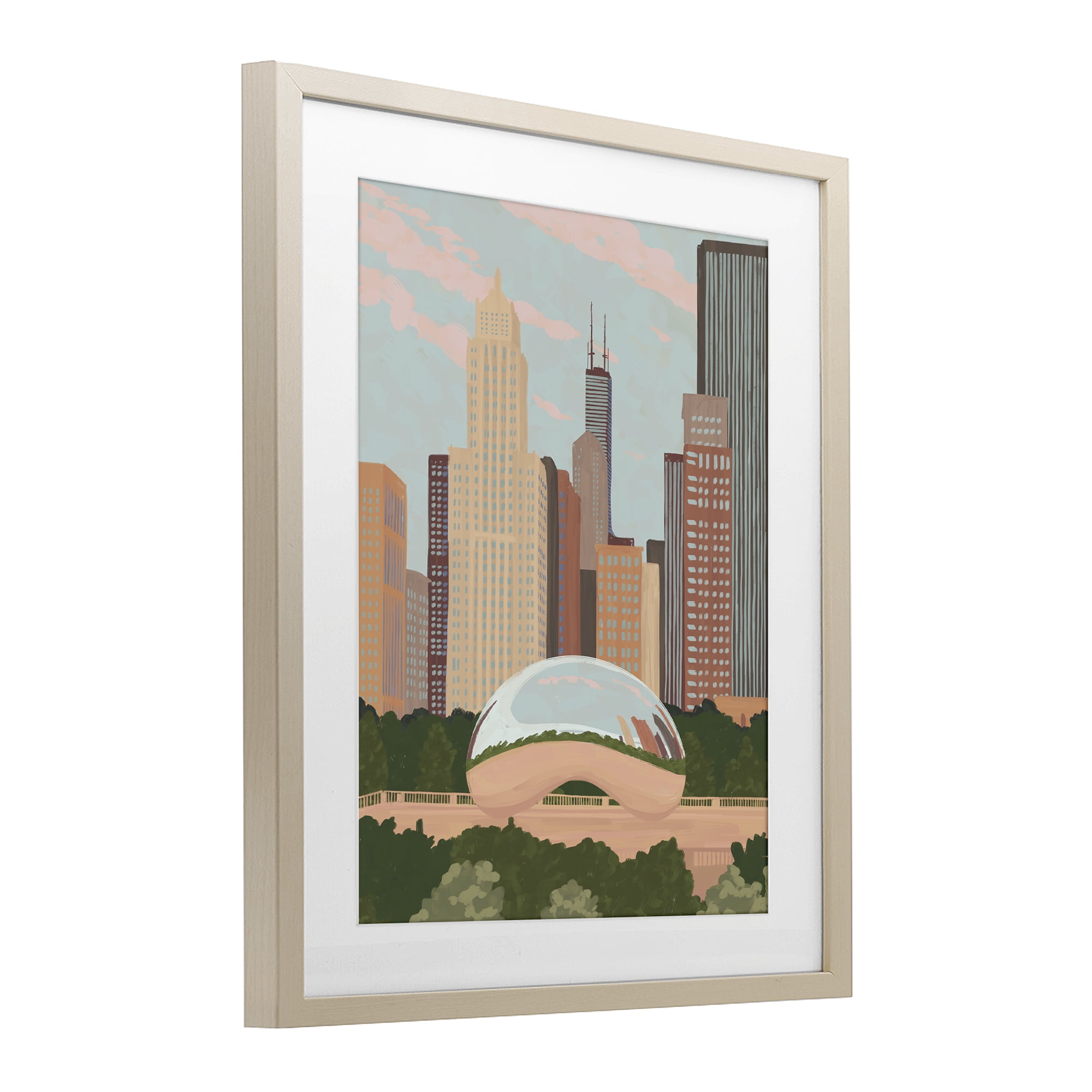 Stupell Industries Chicago Bean Cityscape Birch Framed Print Under Glass, design by Veronica Lara