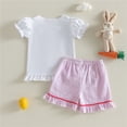 thumbnail image 4 of TOWED22 Toddler Girl 2T 3T 4T Summer Clothes 2Pcs Outfit Butterfly Print Short Sleeve Tee and Elastic Waist Shorts Cute Casual Set(Pink,18-24 M), 4 of 7