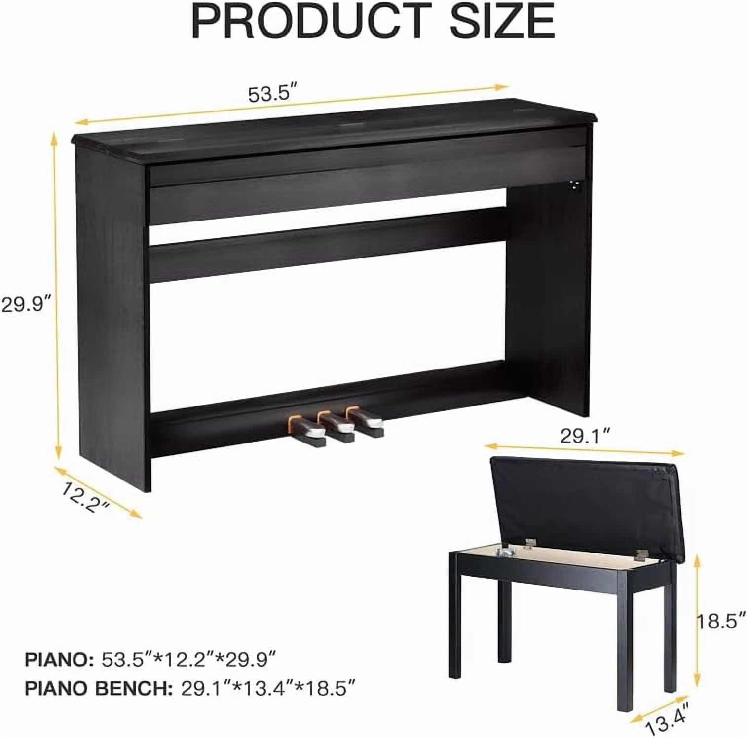 HEXANT 88-Key Weighted Digital Piano with 3 Pedal, Bench & Multi-Functional Keyboard, Black