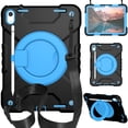 thumbnail image 1 of SaniMore for iPad 10th Generation 10.9" 2022 Case Built-in Pencil Holder, Multi-Functional Cover Support Shoulder & Handle Strap & Kickstand Military Shockproof Protective Shell, Black/Blue, 1 of 8