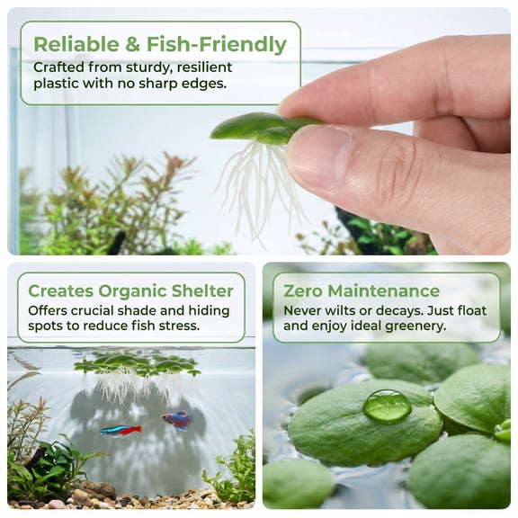 COMPUKAS 2Packs Durable Green Plastic Duckweed Plant for Aquarium Floating Decorative Use