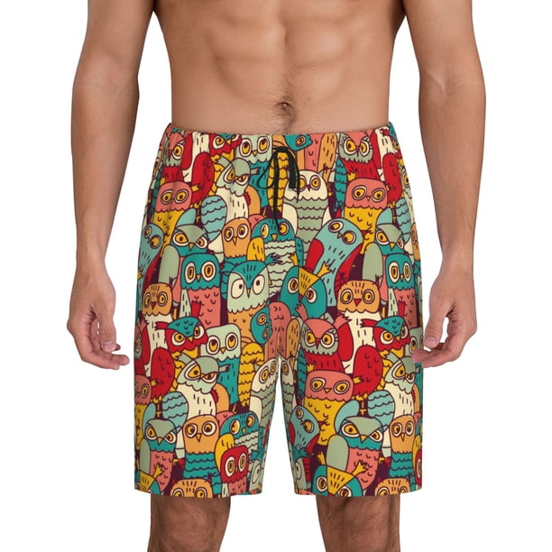 Fotbe Funny Owl Bird Pantalones Cortos de Pijama para Hombre, Ropa de Dormir, Pantalones de Pijama Cortos para Hombre-XX-Large