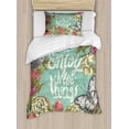 thumbnail image 1 of Enjoy the Little Things Twin Size Duvet Cover Set, Sketch of Spring with Butterflies Grunge Design Uplifting Phrase, Decorative 2 Piece Bedding Set with 1 Pillow Sham, Multicolor, by Ambesonne, 1 of 3