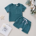 thumbnail image 4 of AherBiu Baby Toddler Summer Clothes Cotton Linen 2 Piece Outfits Short Sleeve Tops with Shorts Kid Sets, 4 of 7