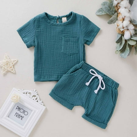 

Simplmasygenix Children s Day Gift Toddler Sets Children s Clothing New Summer Crepe Gauze T-shirt Short Sleeve Shorts With Pocket Two Piece Set Multi-color Style