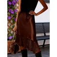 thumbnail image 3 of Dark Brown Satin Lace Midi Skirt Asymmetrical Hem Loose Fit Elegant Solid Color For Party Work Daily Wear, 3 of 8