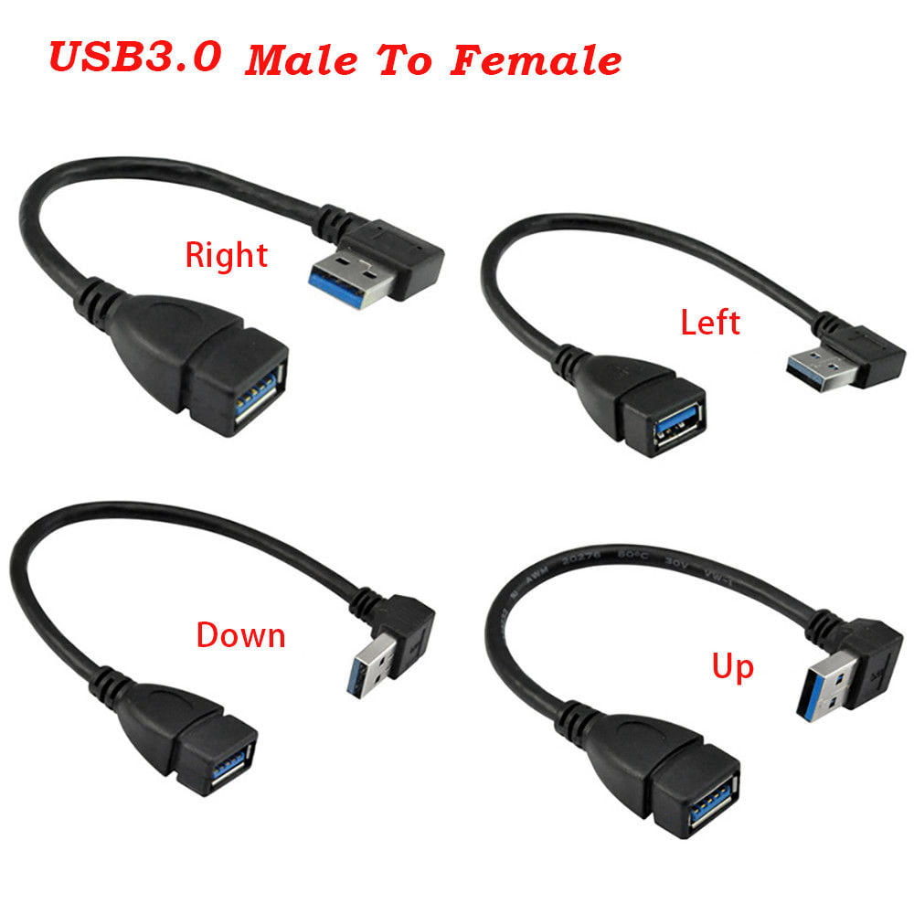 USB 2.0 A Male to Female Adapter Plug Right Angle 90 Degree USB Extension Cable 