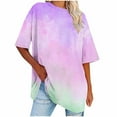 thumbnail image 2 of Riecok Summer Shirts for Women Plus Size Short Sleeve Party Summer Comfy Loose Relaxed 2024 Tees Outdoor and Home Printing Oversized Tops Drop Shoulder T-Shirt Round Neck Purple XL, 2 of 2
