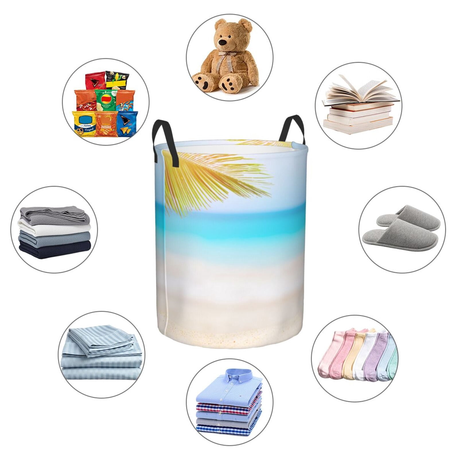 Large Laundry Basket with Handles - Coconut Palm Tree on Beach Kids Baby Dirty Clothes Laundry Hamper for Bedroom Aesthetic