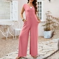 thumbnail image 4 of successthop Wide Leg Jumpsuits for Women Dressy Short Sleeve One Piece Button Wide Long Solid Lounge Wear with Pockets M, 4 of 8
