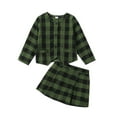thumbnail image 1 of ZAXARRA Kid Girl Fall 2Pcs Outfit Plaid Print Long Sleeve Round Neck Button Front Tops Skirt Elegant Clothes, 1 of 9