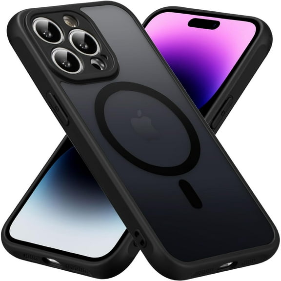 Magnetic for iPhone 14 Pro Case [Compatible with Magsafe] Slim Frosted Matte Case Cover Translucent Hard PC Back Military Drop Protection Phone Case for iPhone 14 Pro 6.1-inch,Black