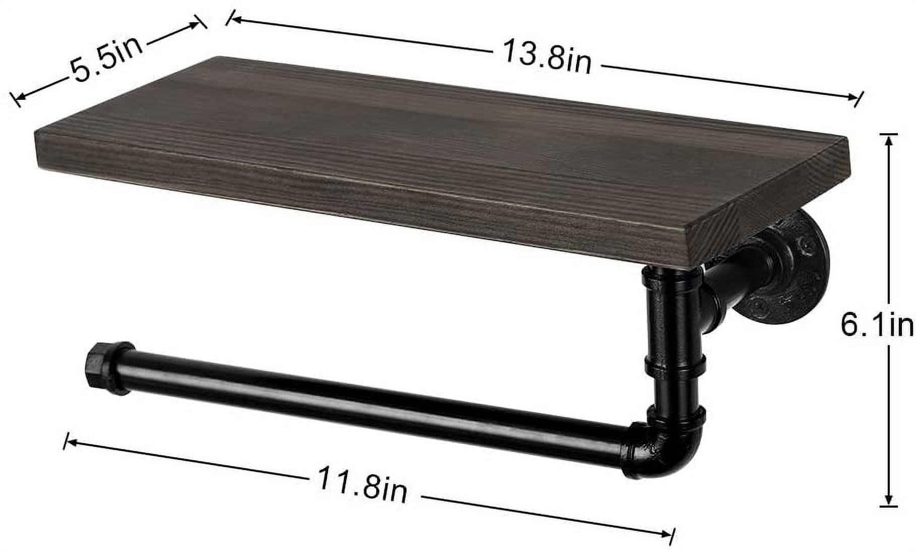 Paper Towel Holder with Shelf, Wall-Mounted Toilet Paper Holder Industrial Pipe Vintage Farmhouse Towel Dispenser, Black