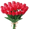 thumbnail image 1 of Nvzi 8 tulipanes artificiales con tacto real, ramo de tulipanes de PU ideal para el hogar, la oficina, fiestas y decoración de bodas (rojo)., 1 of 5