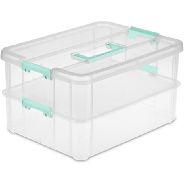 LDHF 4 Pack Stackable Plastic Storage Bins, 2 Layers, Latching Lids, Stack and Carry, Clear