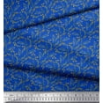 thumbnail image 3 of Soimoi Blue Heavy Satin FabricLeaves Print Fabric by the Yard 54 Inch Wide, 3 of 3
