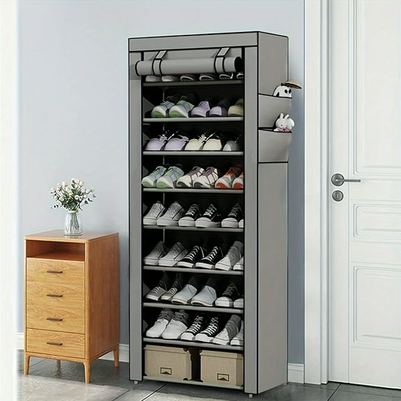 10 Layer Shoe Cabinet with Dust Cover, Non-woven Space-saving Shoe Rack