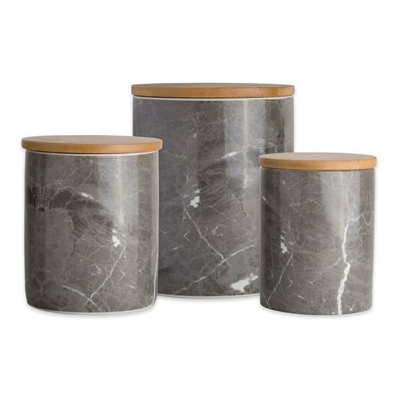 Contemporary Home Living Marble Ceramic Kitchen Storage Canisters - 5.5" - Black and Brown - Set of