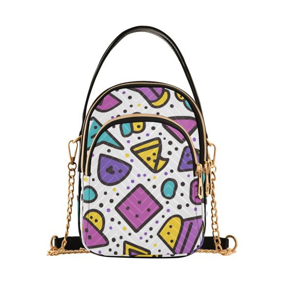 FORMRS Crossbody Bag for Women Quilted Travel Shoulder Cell Phone Purse with Chain Strap Handbag, Purple Retro Pattern