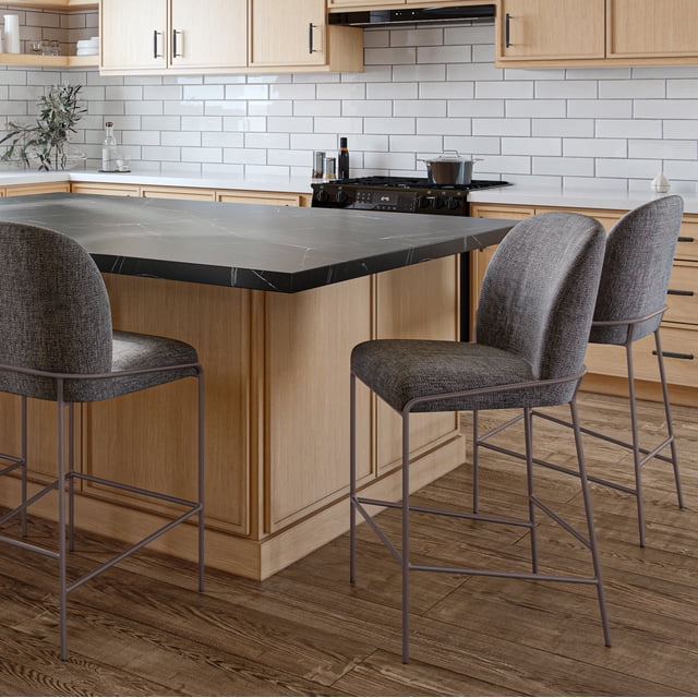 CorLiving Blakeley Modern Upholstered Indoor Counter Height Barstool with Metal Legs, Dark Grey (Sold Individually)
