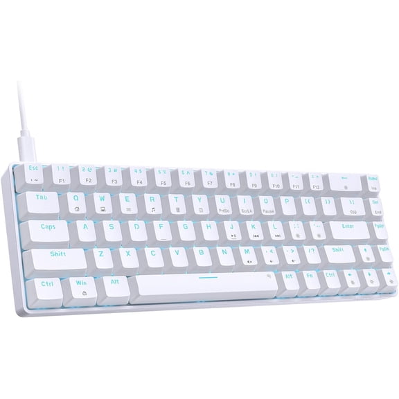 T68SE 60% Gaming Mechanical Keyboard,Ultra Compact Mini 68 Key with Red Switches Wired Keyboard,Anti-Ghosting Keys, for Windows Laptops and PC Gamers,White