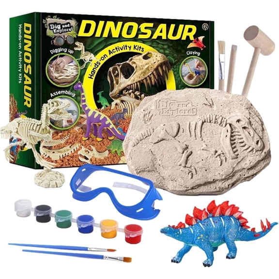 Piano Potato 5-in-1 Dinosaur Dig & Explore Kit, STEM Science Set for Kids 6-12, Includes Fossil Excavation, Skeleton Assembly, Clay Modeling & Painting, Educational Gift