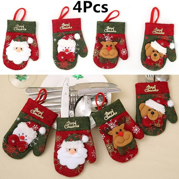 IBASETOY 4Set Utensil Holder For Countertop Assorted Color Glove Shaped Christmas Dinner Families