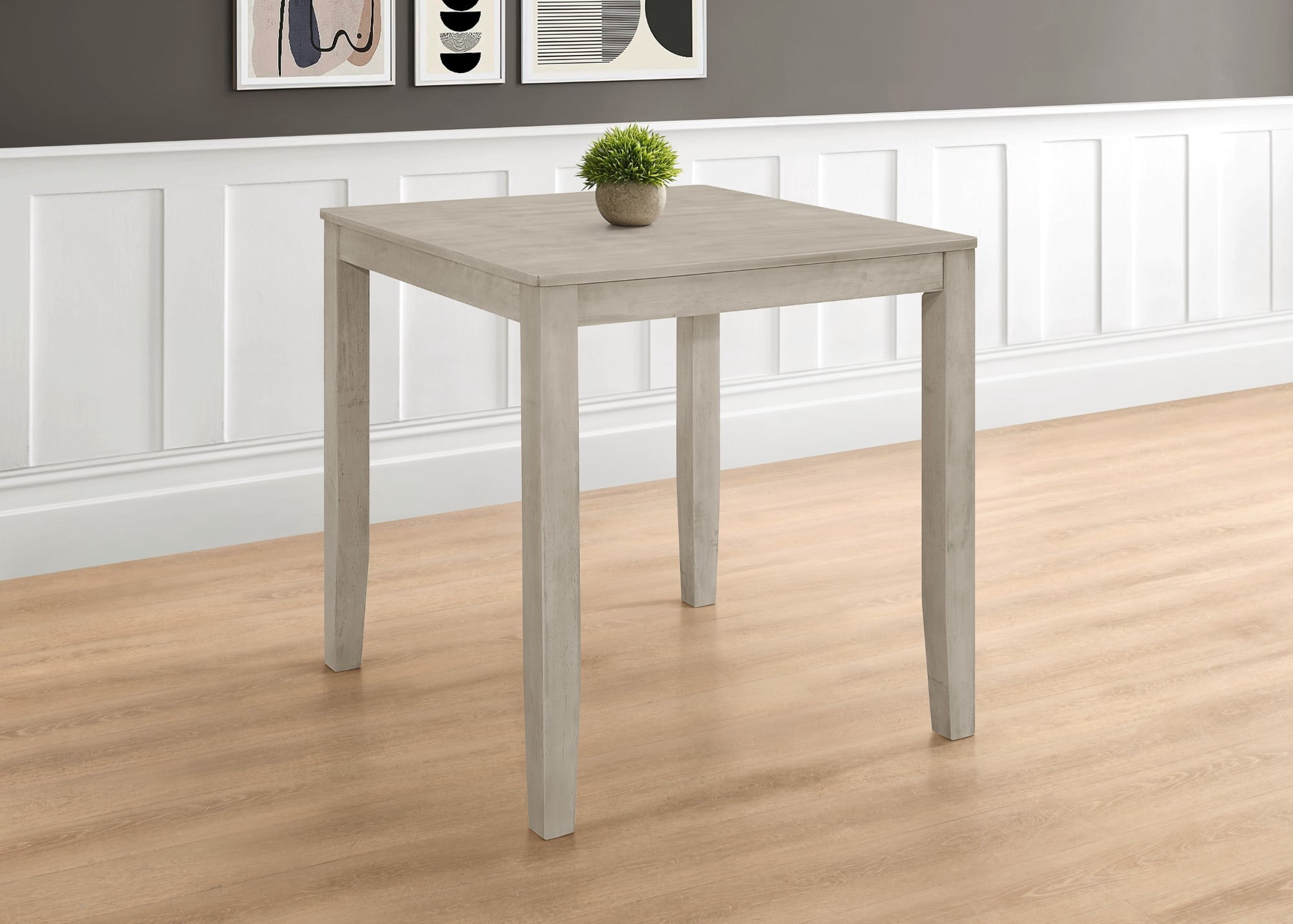 Home Design Azalea 5-Piece Counter Set, Antique Gray/Gray, Square Table with Slat-Back Cushioned Chairs, Modern Minimalist Style