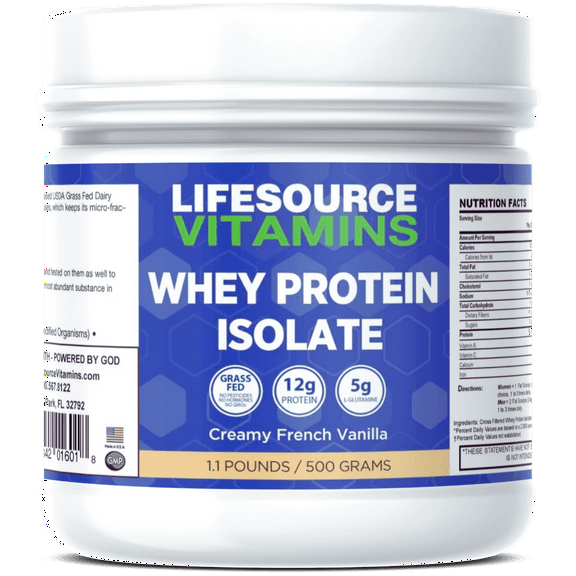 LifeSource Vitamins 1.1 lbs Grass Fed Whey Protein Isolate - Creamy French Vanilla w/Stevia