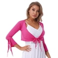 thumbnail image 4 of IEFIEL Womens V Neck 3/4 Sleeve Lace-up Crop Top Belly Dance Yoga Costume Dancewear Hot Pink One Size, 4 of 7