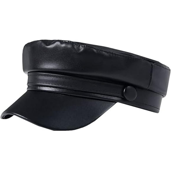 Women PU Leather Flat Top Newsboy Hat Paperboy Hat Sailor Hat Painter Cap