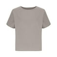thumbnail image 5 of Olyvenn Stylish Women's Linen Shirts Plus Size Short Sleeve Cotton Blouses Casual Loose Crew Neck Solid Boxy Tunics Top Gray 12, 5 of 6