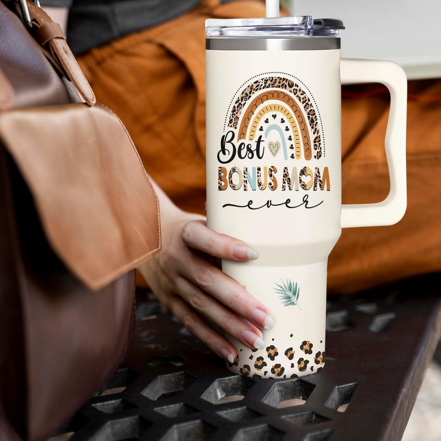 Bonus Mom Gifts - Stepmom Gift - Gifts For Step Mother - Bonus Mom Mothers Day, Christmas, Birthday Gift Ideas - Bonus Mother Cup Tumbler 40 Oz with Handle