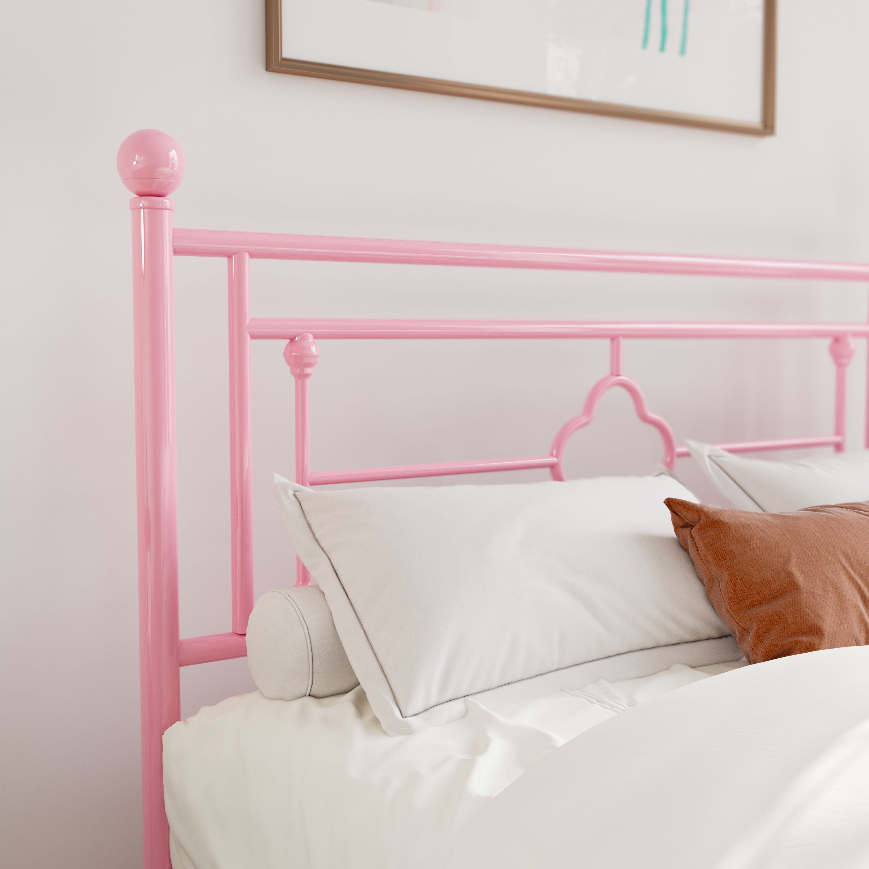 Allewie Twin Size Metal Platform Bed Frame with Victorian Vintage Headboard and Footboard, Pink
