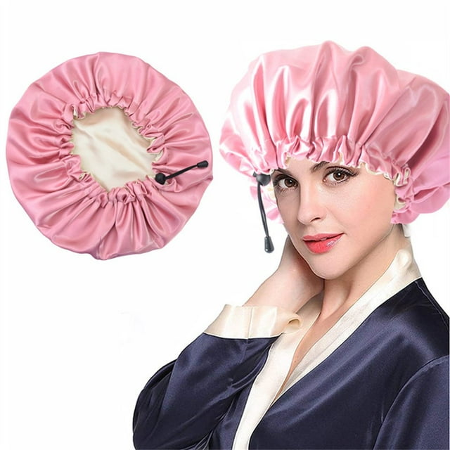 Satin Bonnet Sleeping Cap Adjustable Elastic Satin Bath Caps for Curly Hair Protectio